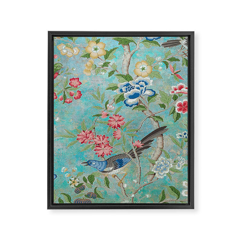 Chinoiserie Aqua Turquoise Peony Bird Garden  Framed Canvas Print Gallery Image 8