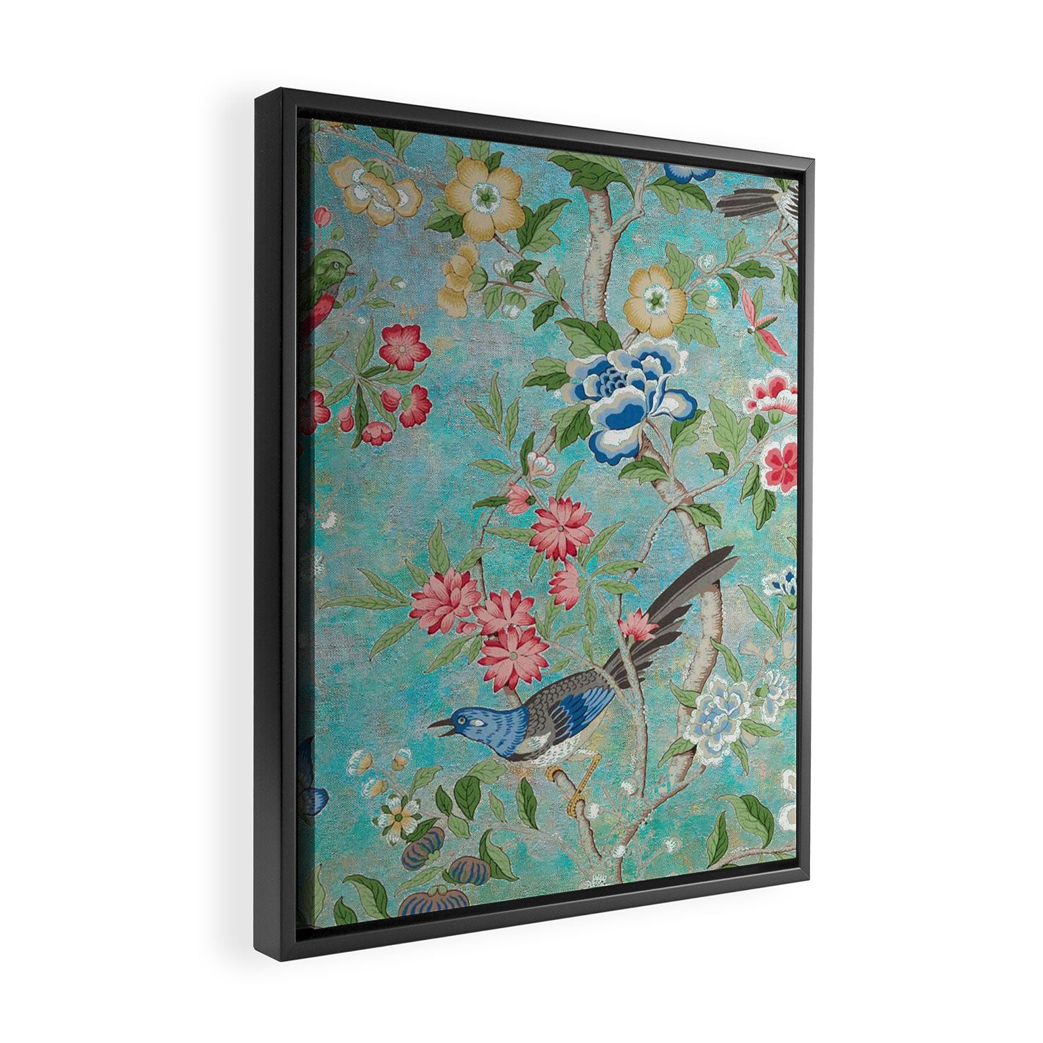 Chinoiserie Aqua Turquoise Peony Bird Garden  Framed Canvas Print Gallery Image 2
