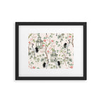 Chinoiserie Blush Pink Blooming Peony Pagoda Bird Garden Pattern Framed Art Print Gallery Image 5