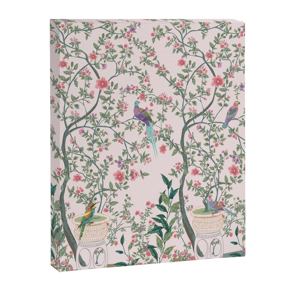 Chinoiserie Blush Pink Fresco Floral Garden Birds Oriental Botanical Canvas Print Gallery Image 6