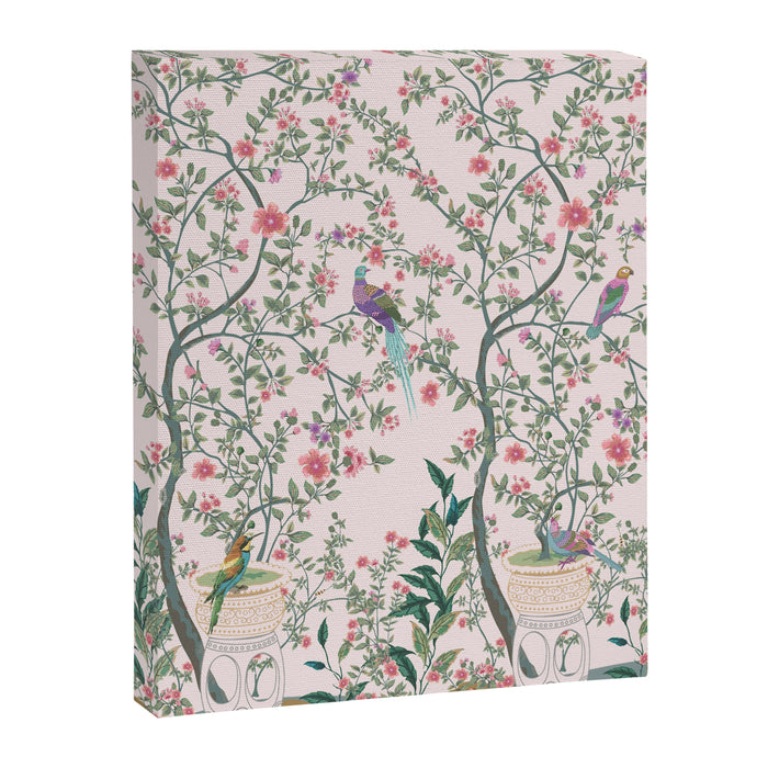 Chinoiserie Blush Pink Fresco Floral Garden Birds Oriental Botanical Canvas Print Gallery Image 1