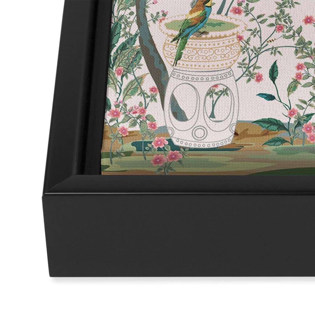 Chinoiserie Blush Pink Fresco Floral Garden Birds Oriental Botanical Framed Canvas Print Gallery Image 3