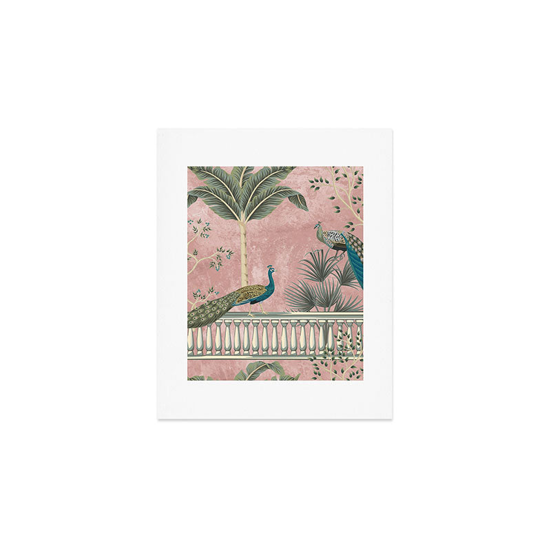 Chinoiserie Blush Pink Peacock Palm Fresco Garden  Art Print Gallery Image 1