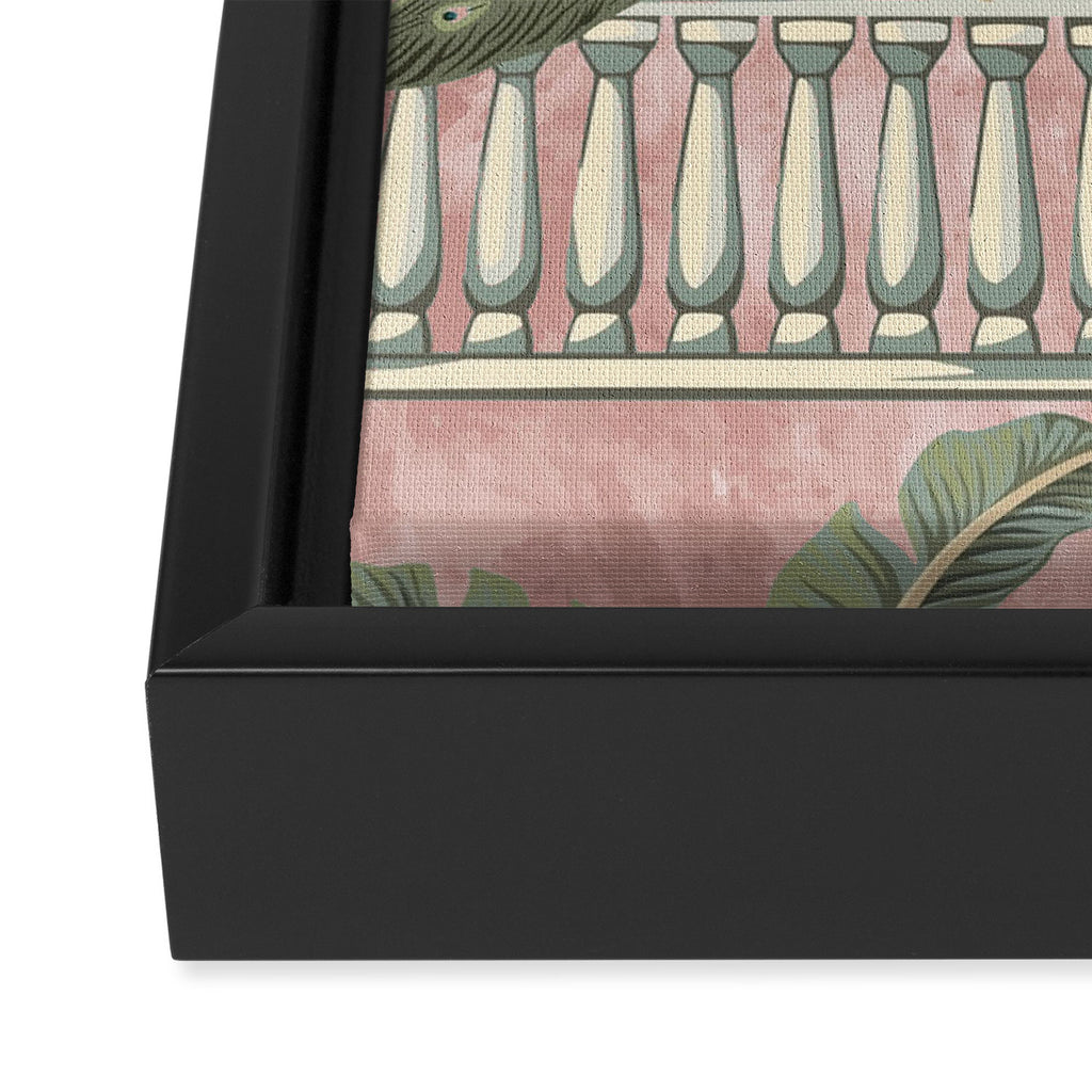 Chinoiserie Blush Pink Peacock Palm Fresco Garden  Framed Canvas Print Gallery Image 3
