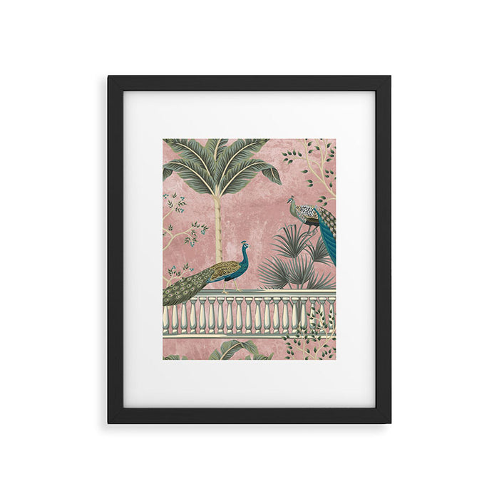 Chinoiserie Blush Pink Peacock Palm Fresco Garden  Framed Art Print Gallery Image 1