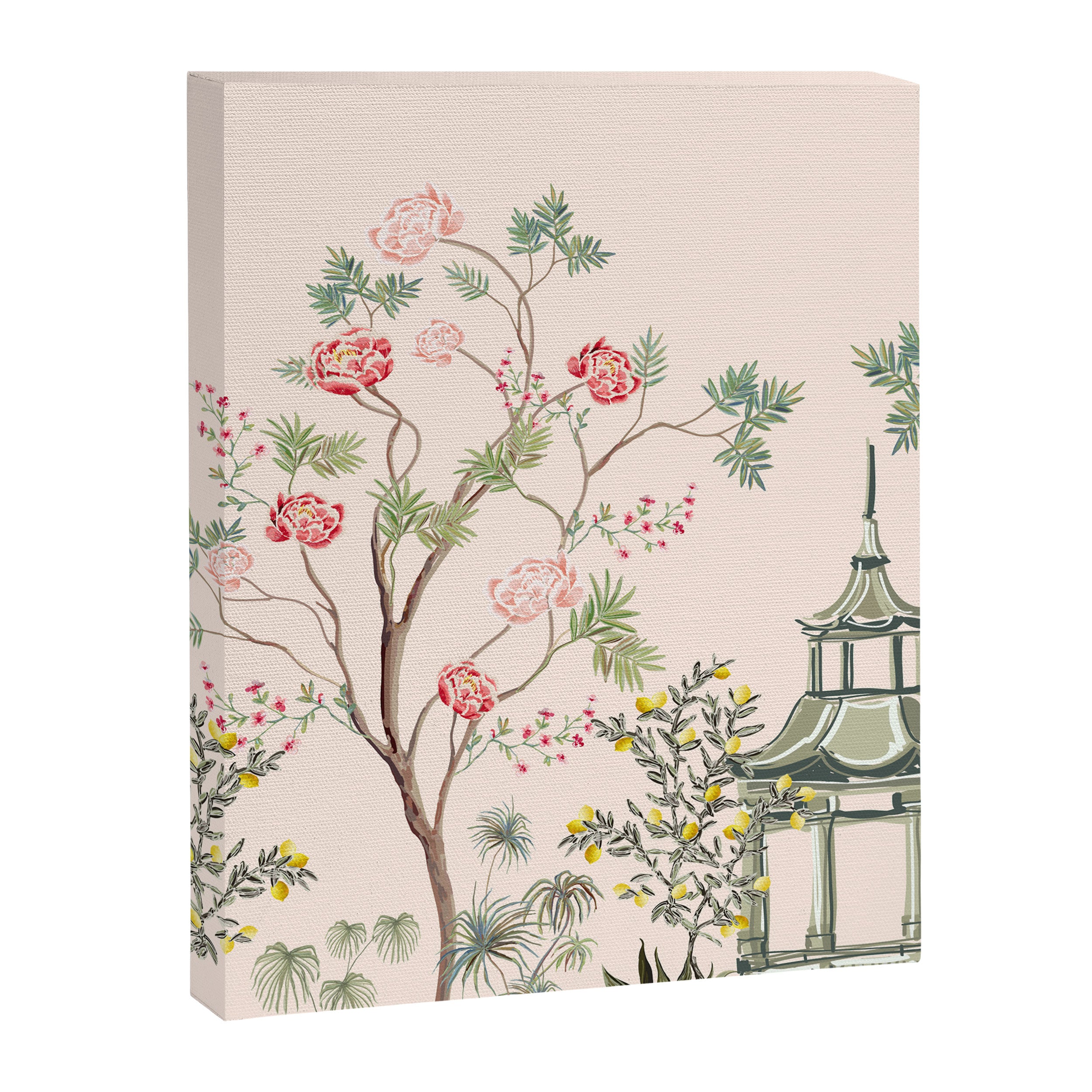 Chinoiserie Blush Pink Peony Blooming Floral Garden Canvas Print Gallery Image 6
