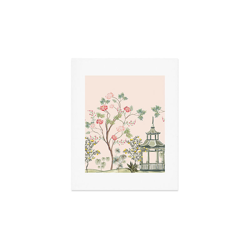 Chinoiserie Blush Pink Peony Blooming Floral Garden Art Print Gallery Image 1
