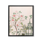 Chinoiserie Blush Pink Peony Blooming Floral Garden Framed Canvas Print Gallery Image 6