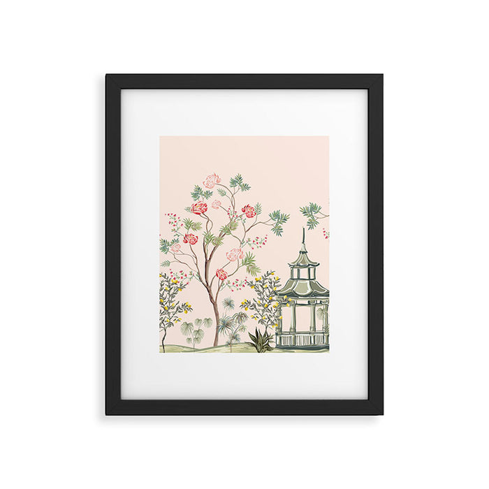 Chinoiserie Blush Pink Peony Blooming Floral Garden Framed Art Print Gallery Image 1