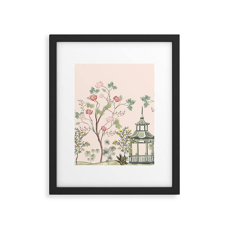Chinoiserie Blush Pink Peony Blooming Floral Garden Framed Art Print Gallery Image 5