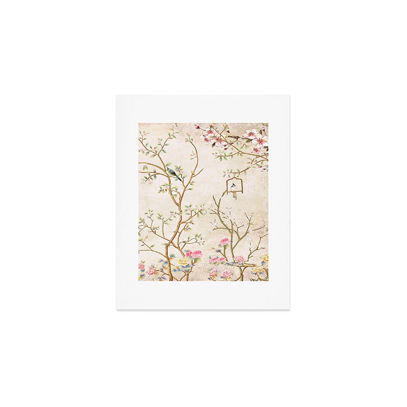 Chinoiserie Cherry Blossom Bird Garden Fresco Art Print Gallery Image 1