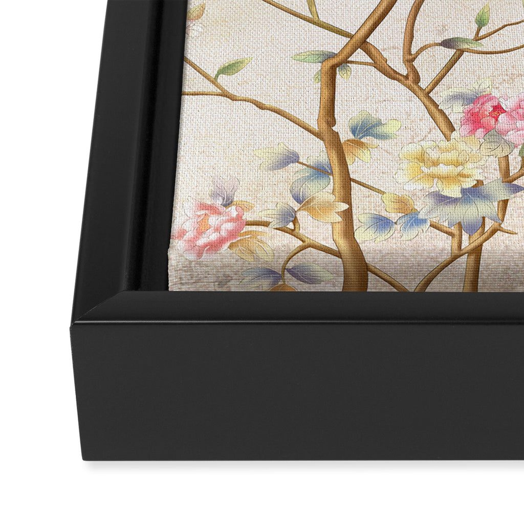 Chinoiserie Cherry Blossom Bird Garden Fresco Framed Canvas Print Gallery Image 3