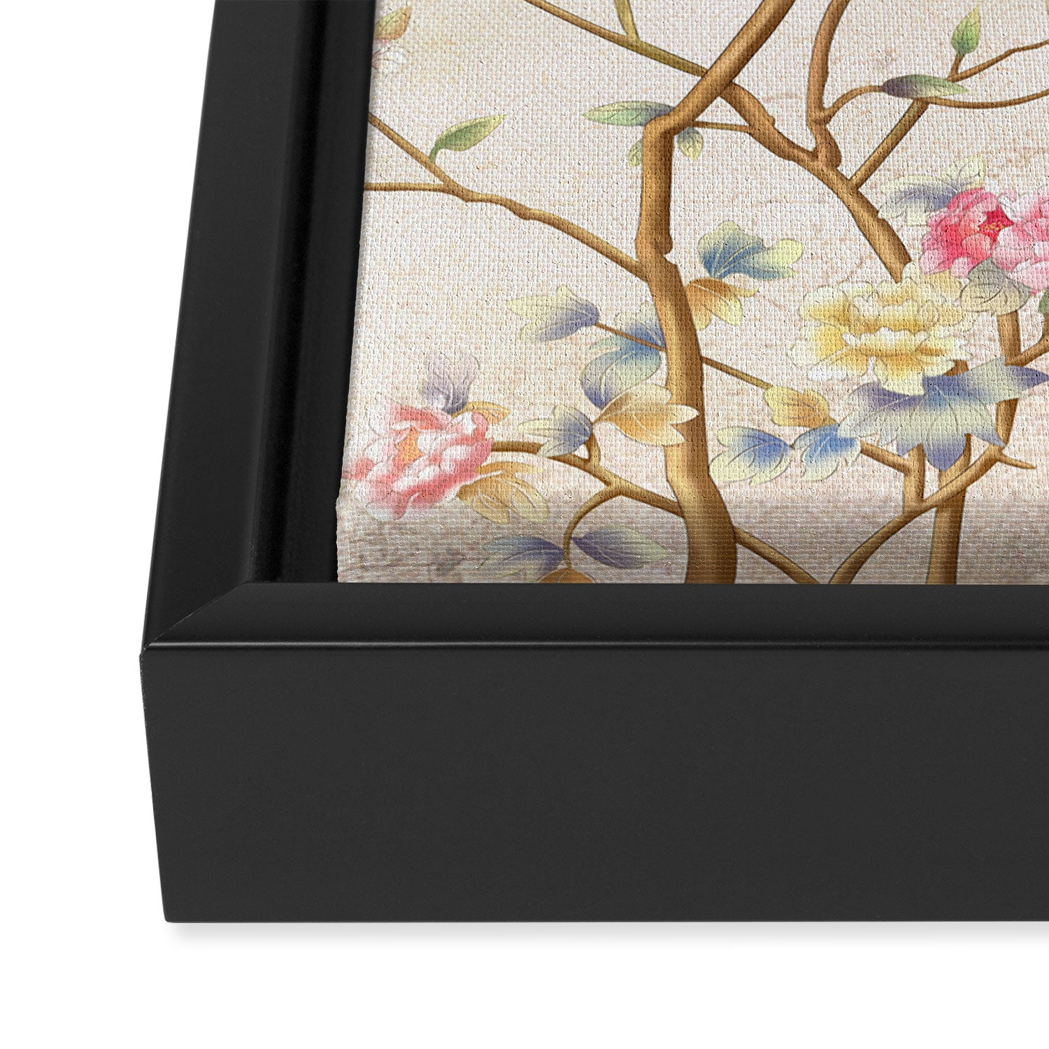 Chinoiserie Cherry Blossom Bird Garden Fresco Framed Canvas Print Gallery Image 3