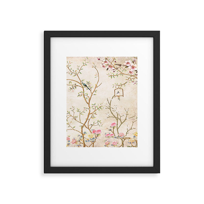 Chinoiserie Cherry Blossom Bird Garden Fresco Framed Art Print Gallery Image 5