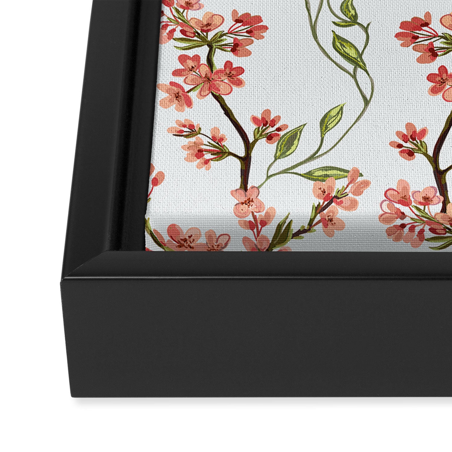 Chinoiserie Cherry Blossom Floral Rose Pink & White Framed Canvas Print Gallery Image 3