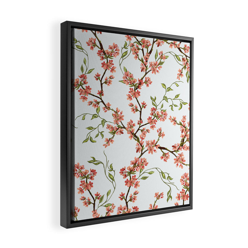 Chinoiserie Cherry Blossom Floral Rose Pink & White Framed Canvas Print Gallery Image 2