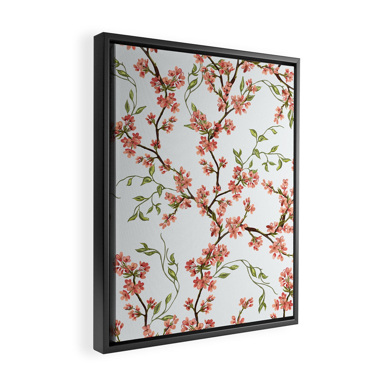 Chinoiserie Cherry Blossom Floral Rose Pink & White Framed Canvas Print Gallery Image 2