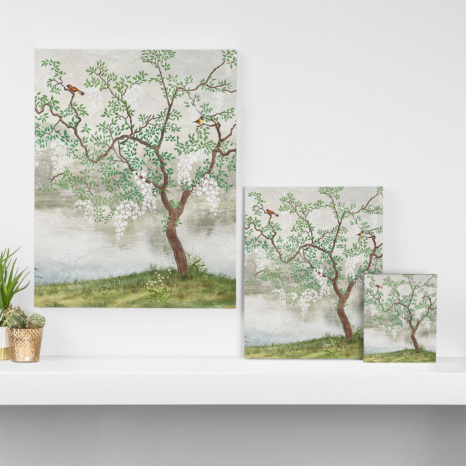 Chinoiserie Cherry Blossom Pagoda Zen Garden Landscape Canvas Print Gallery Image 3