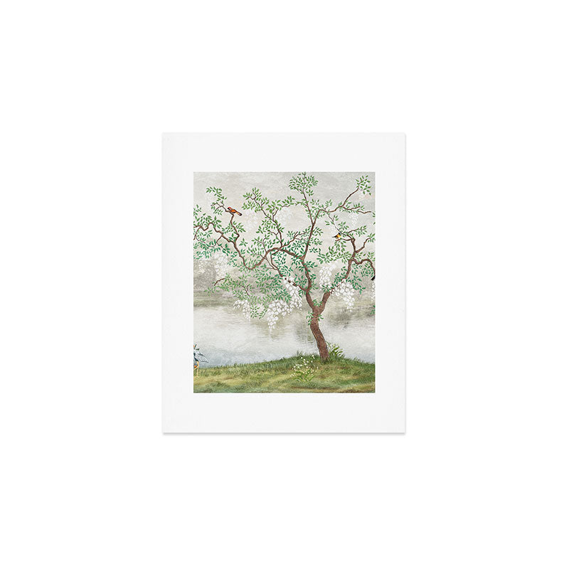 Chinoiserie Cherry Blossom Pagoda Zen Garden Landscape Art Print Gallery Image 1