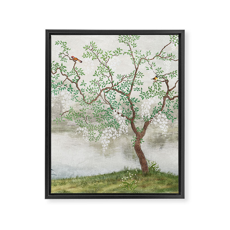 Chinoiserie Cherry Blossom Pagoda Zen Garden Landscape Framed Canvas Print Gallery Image 6