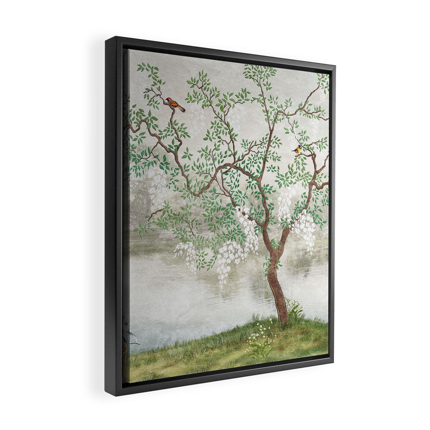 Chinoiserie Cherry Blossom Pagoda Zen Garden Landscape Framed Canvas Print Gallery Image 2