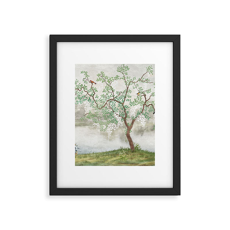 Chinoiserie Cherry Blossom Pagoda Zen Garden Landscape Framed Art Print Gallery Image 5