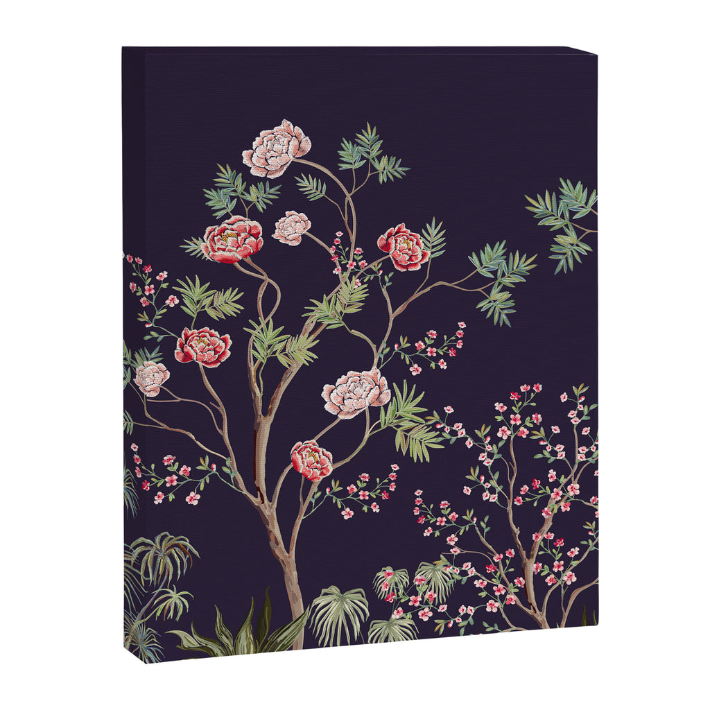 Chinoiserie Dark Blooming Peony Floral Fresco Garden Canvas Print Gallery Image 6