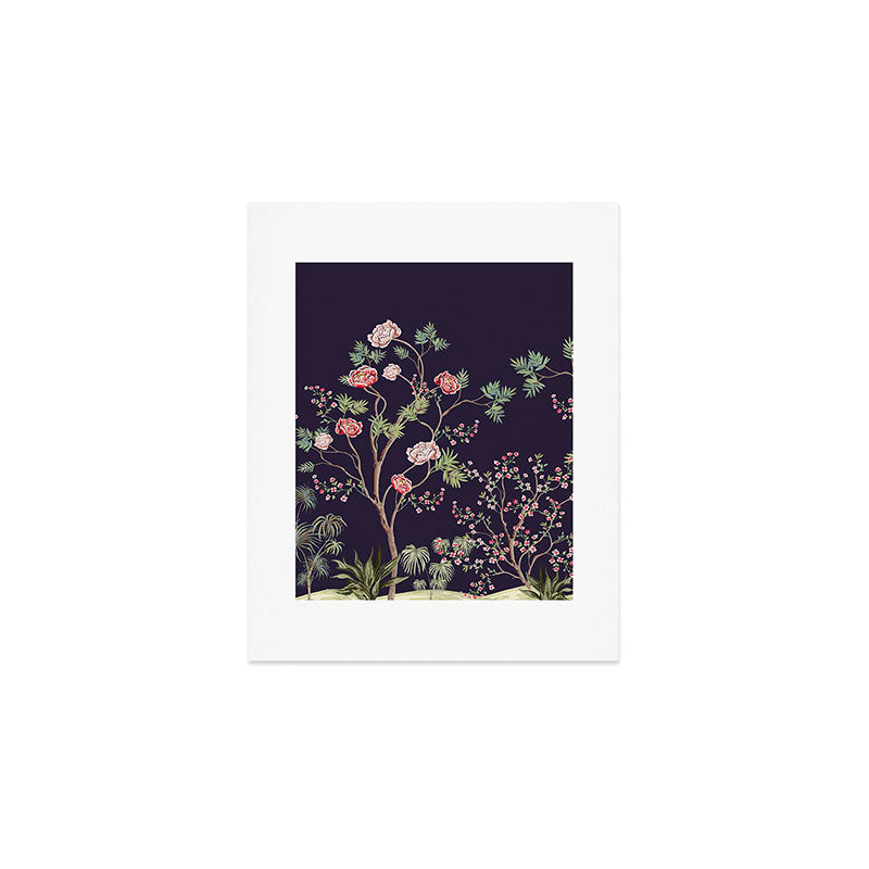 Chinoiserie Dark Blooming Peony Floral Fresco Garden Art Print Gallery Image 1