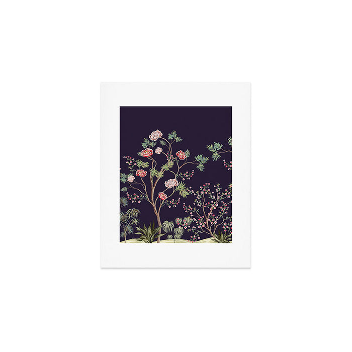 Chinoiserie Dark Blooming Peony Floral Fresco Garden Art Print Gallery Image 1