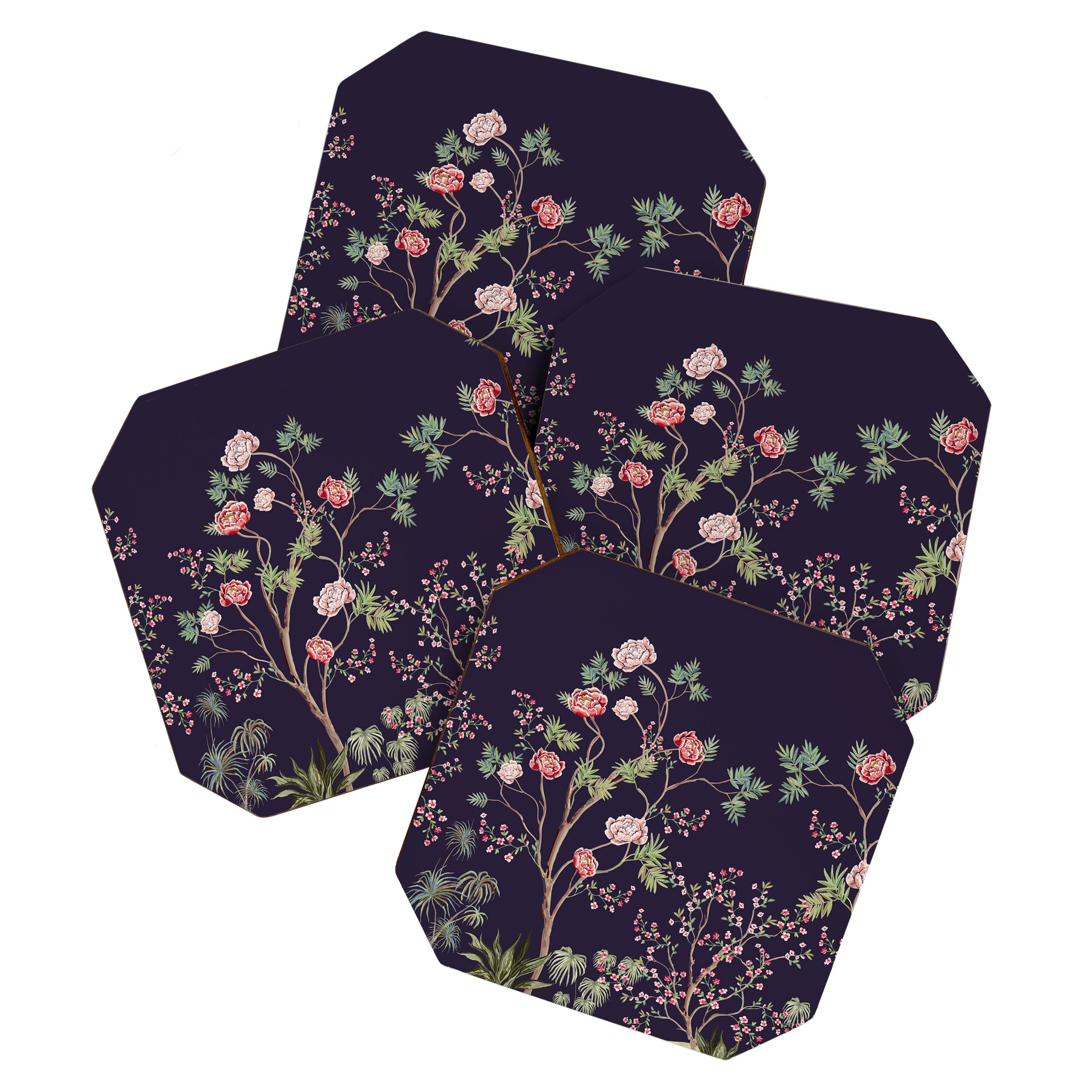 Chinoiserie Dark Blooming Peony Floral Fresco Garden Coaster Gallery Image 1