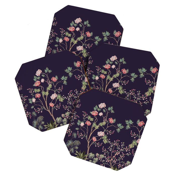 Chinoiserie Dark Blooming Peony Floral Fresco Garden Coaster Gallery Image 1
