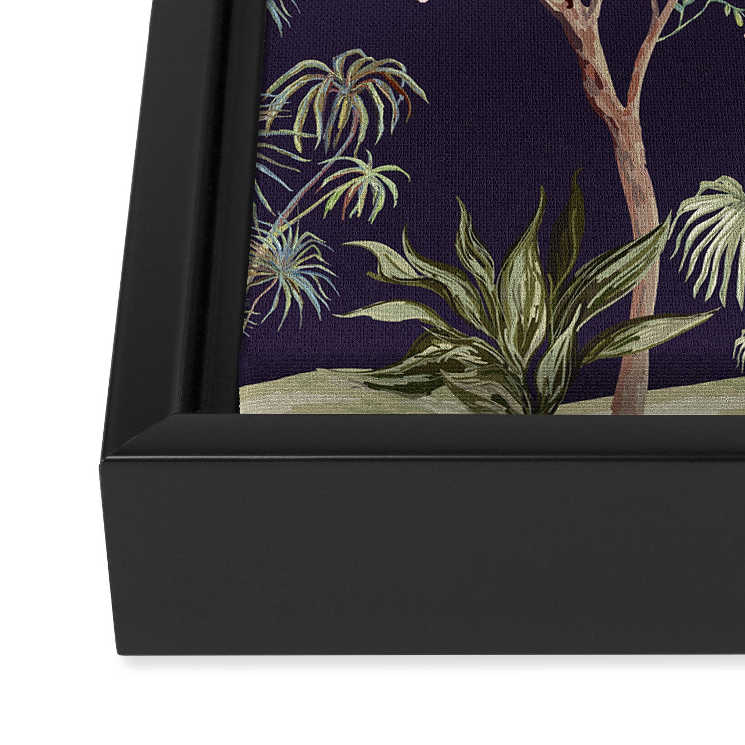 Chinoiserie Dark Blooming Peony Floral Fresco Garden Framed Canvas Print Gallery Image 3