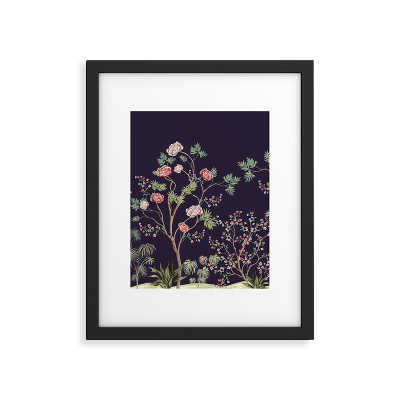 Chinoiserie Dark Blooming Peony Floral Fresco Garden Framed Art Print Gallery Image 4