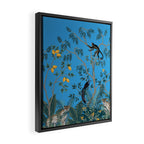 Chinoiserie Exotic Jungle Monkey Peacock Cobalt Blue Fresco Art Framed Canvas Print Gallery Image 2