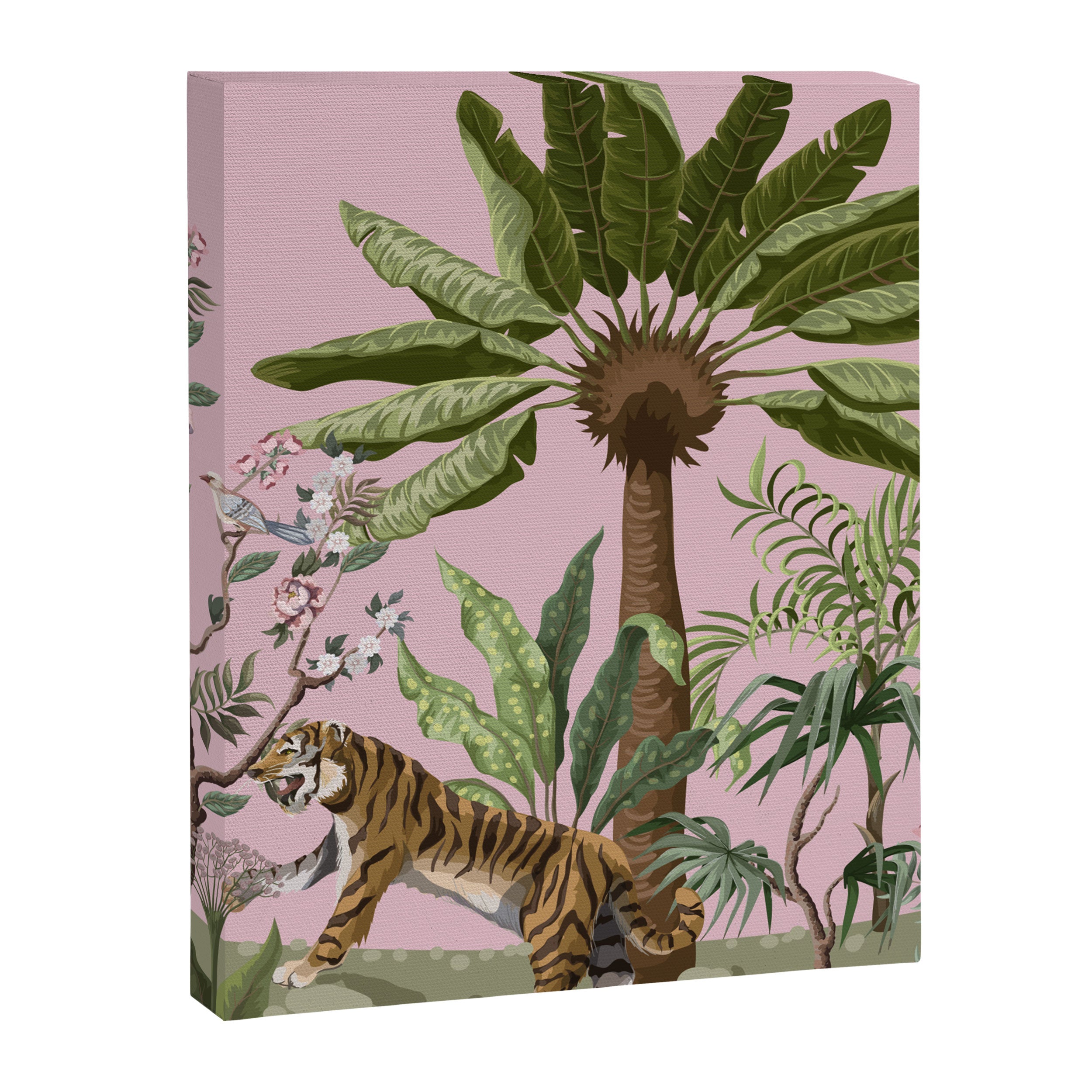 Chinoiserie Exotic Jungle Tiger Zebra Palms Pink Fresco Art Canvas Print Gallery Image 6