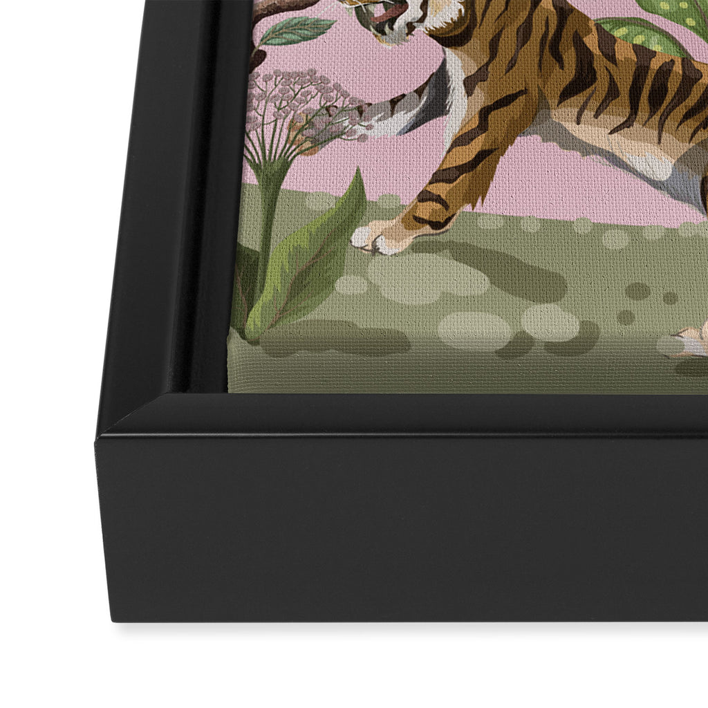 Chinoiserie Exotic Jungle Tiger Zebra Palms Pink Fresco Art Framed Canvas Print Gallery Image 3