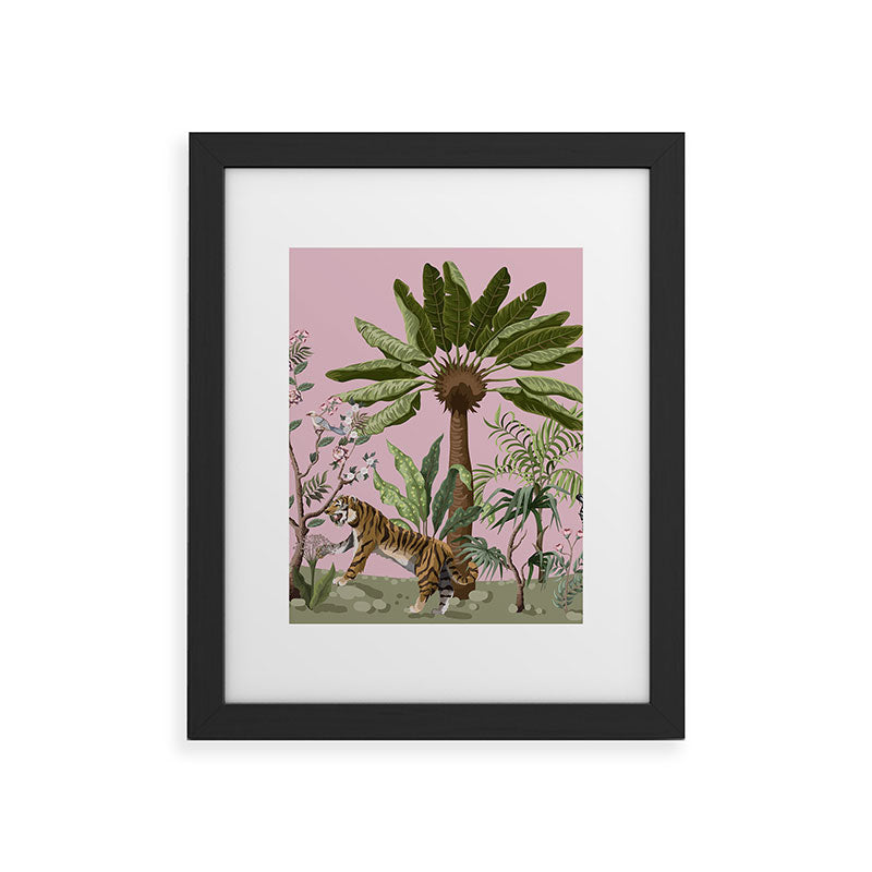 Chinoiserie Exotic Jungle Tiger Zebra Palms Pink Fresco Art Framed Art Print Gallery Image 4