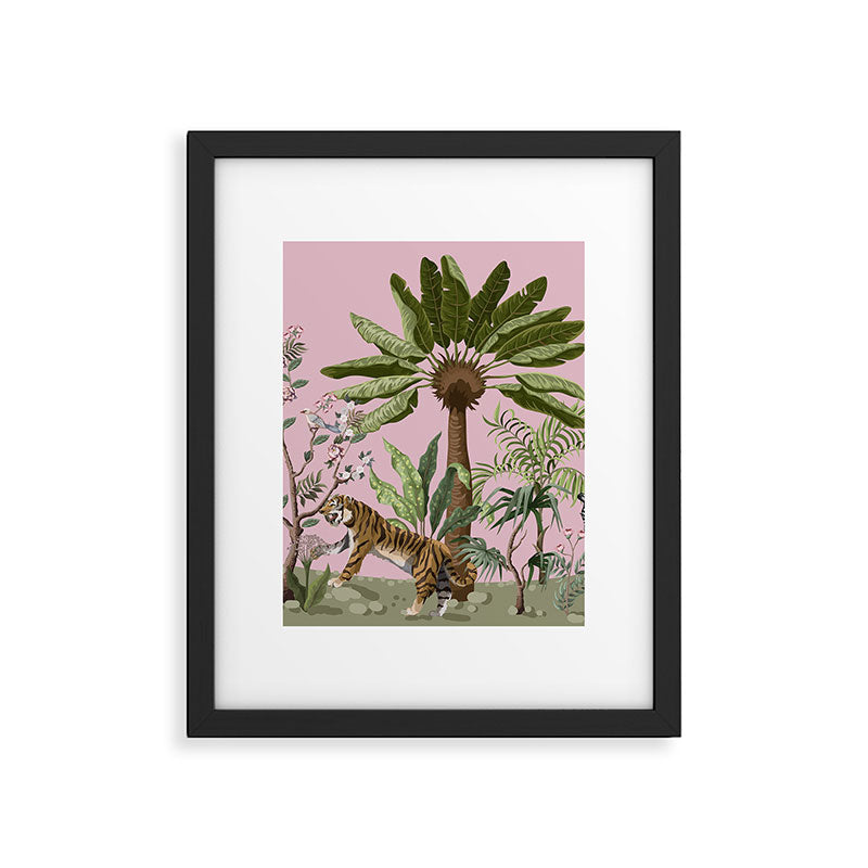 Chinoiserie Exotic Jungle Tiger Zebra Palms Pink Fresco Art Framed Art Print Gallery Image 5