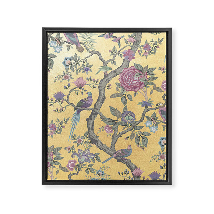 Chinoiserie Golden Gilt Peacock Peony Garden Framed Canvas Print Gallery Image 1
