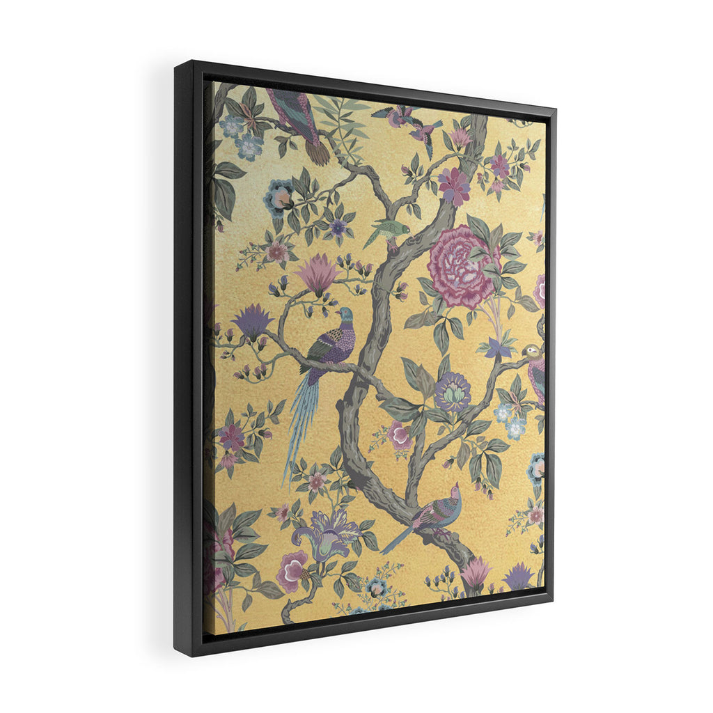 Chinoiserie Golden Gilt Peacock Peony Garden Framed Canvas Print Gallery Image 2