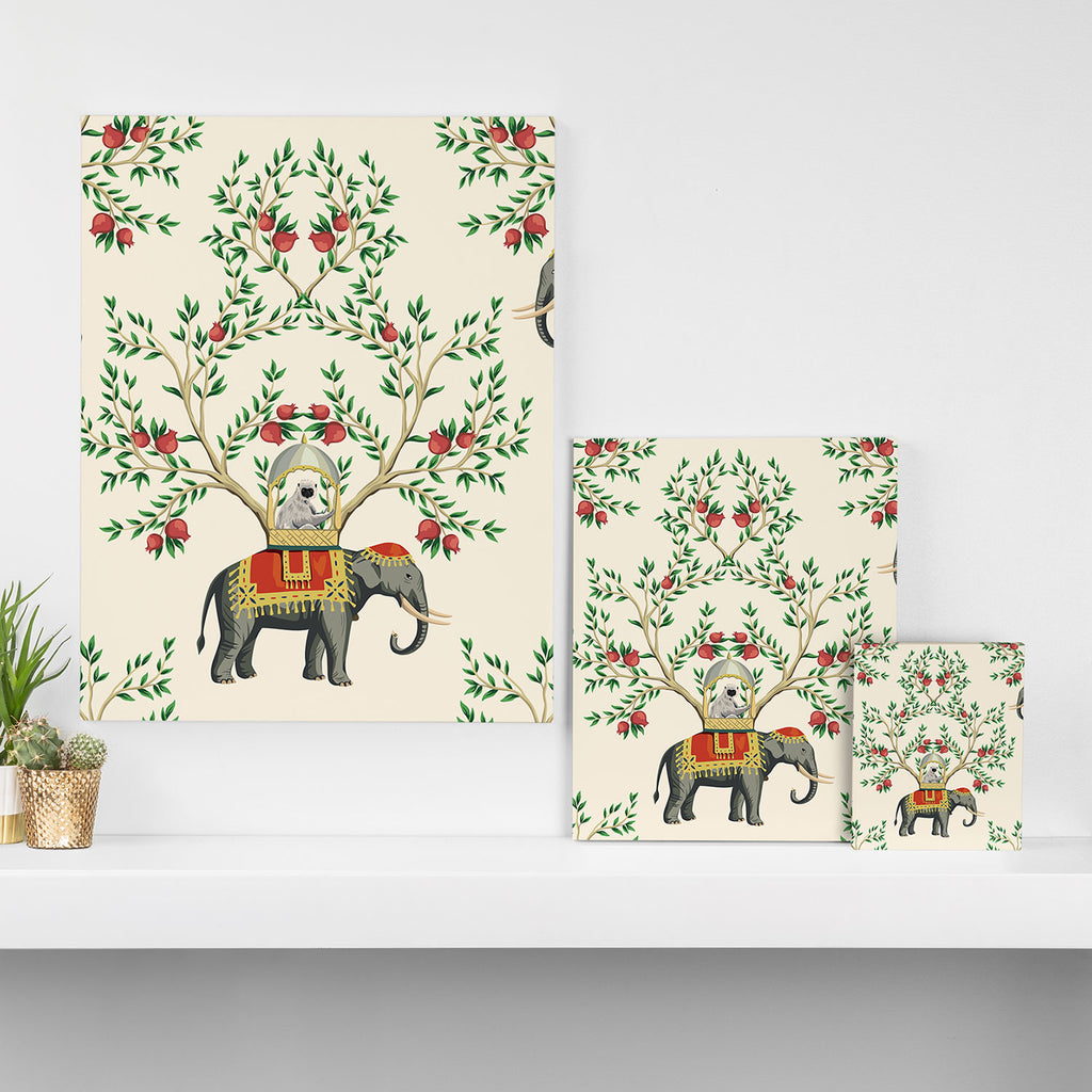 Chinoiserie Indian Elephant & Monkey Exotic Floral Canvas Print Gallery Image 3