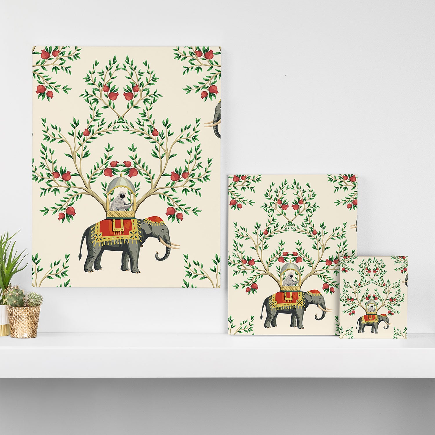 Chinoiserie Indian Elephant & Monkey Exotic Floral Canvas Print Gallery Image 3