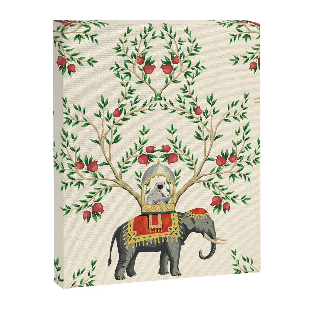 Chinoiserie Indian Elephant & Monkey Exotic Floral Canvas Print Gallery Image 8