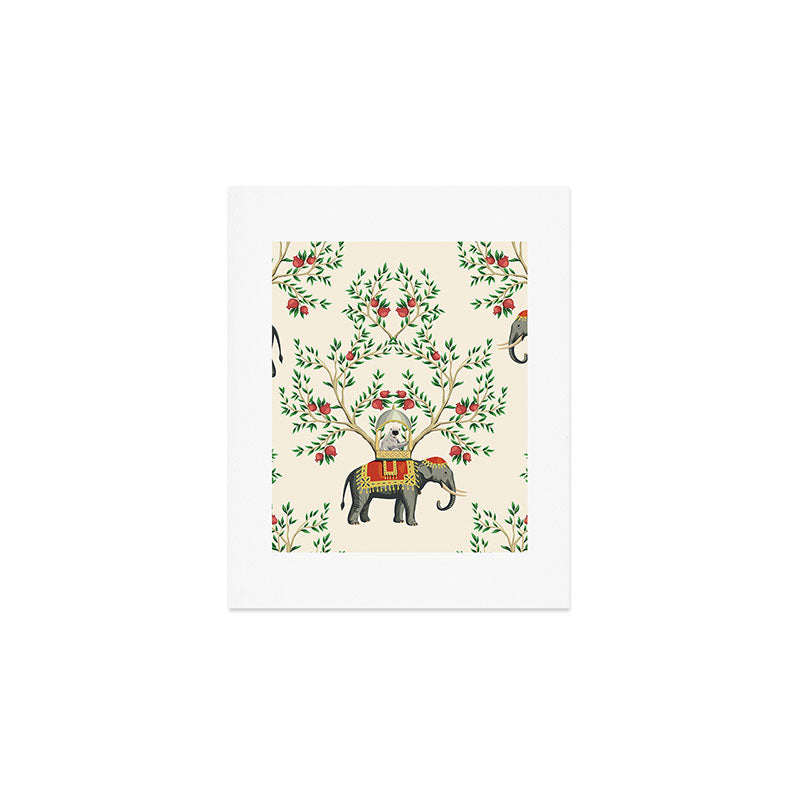 Chinoiserie Indian Elephant & Monkey Exotic Floral Art Print Gallery Image 1
