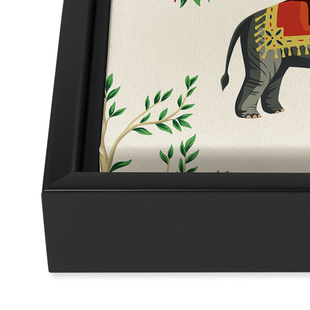 Chinoiserie Indian Elephant & Monkey Exotic Floral Framed Canvas Print Gallery Image 3
