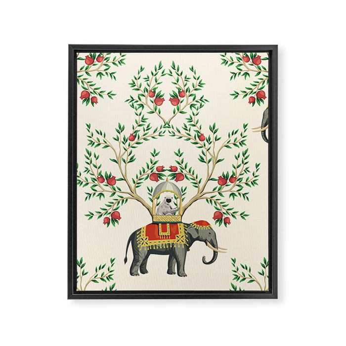 Chinoiserie Indian Elephant & Monkey Exotic Floral Framed Canvas Print Gallery Image 1