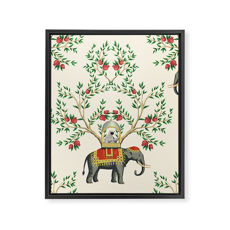 Chinoiserie Indian Elephant & Monkey Exotic Floral Framed Canvas Print Gallery Image 8