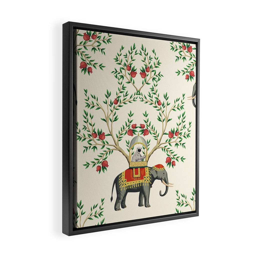 Chinoiserie Indian Elephant & Monkey Exotic Floral Framed Canvas Print Gallery Image 2