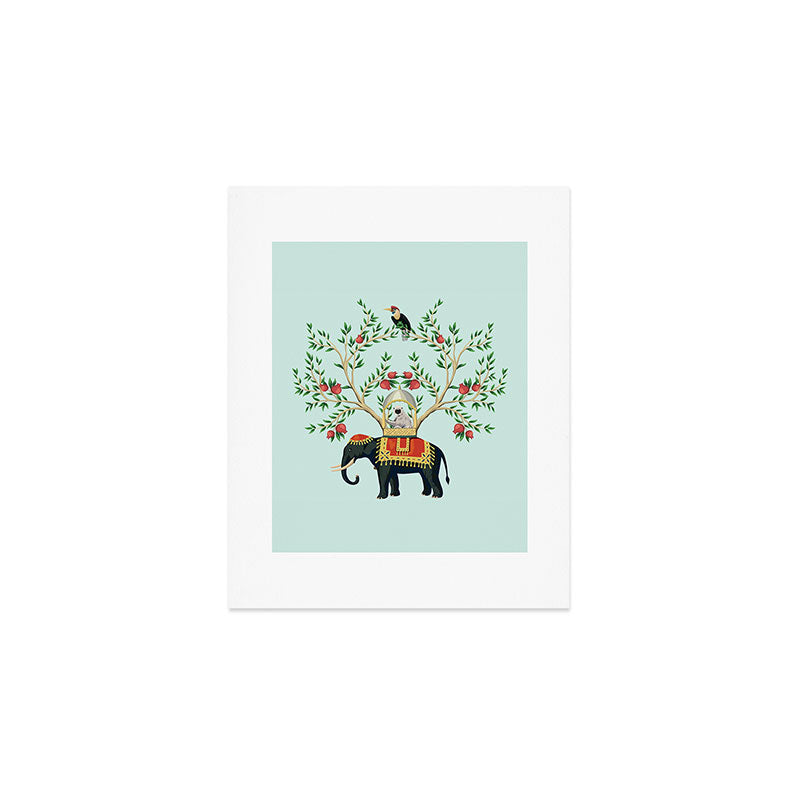 Chinoiserie Indian Elephant & Monkey Exotic Floral Art Print Gallery Image 1