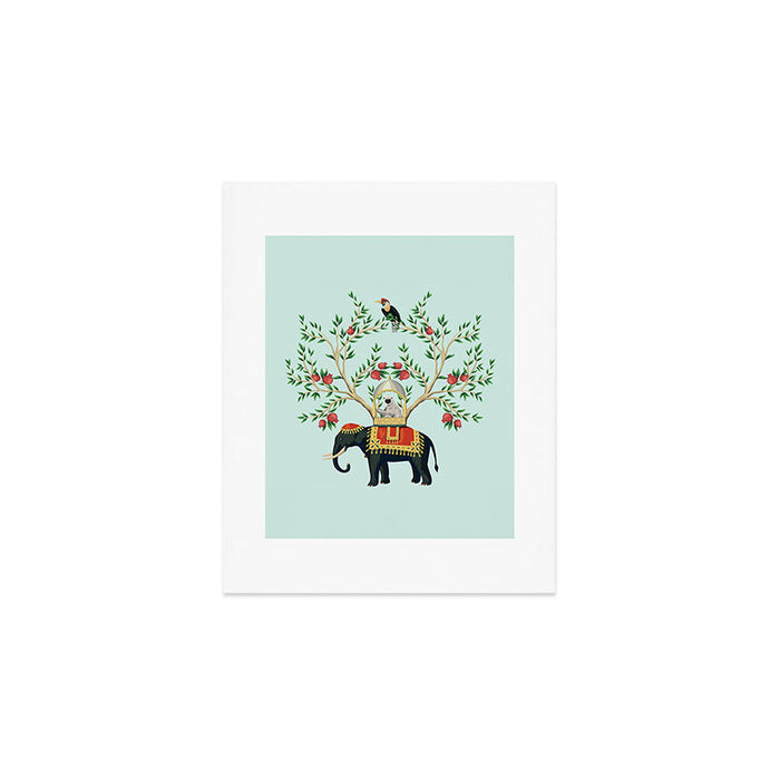 Chinoiserie Indian Elephant & Monkey Exotic Floral Art Print Gallery Image 1